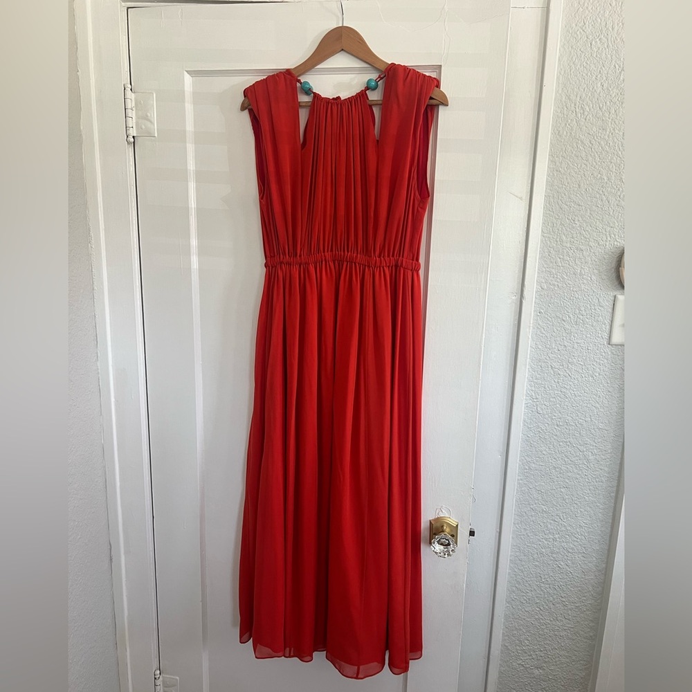 Saloni Orange Sleeveless Dress with Turquoise Beads